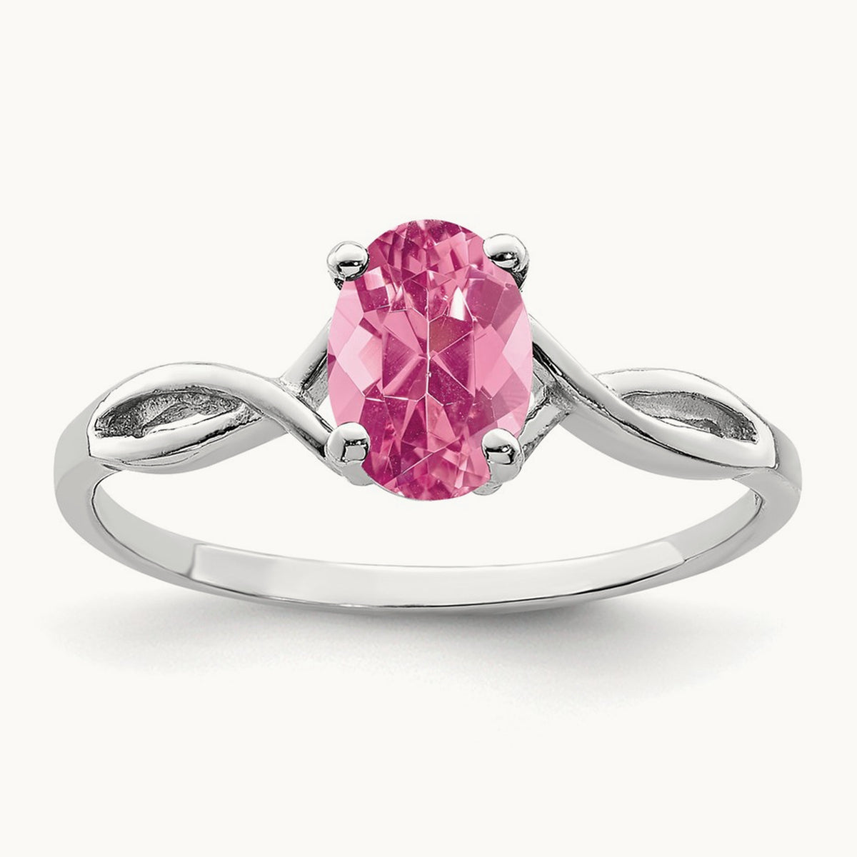 7x5mm Oval Pink Tourmaline Ring, 14K White Gold