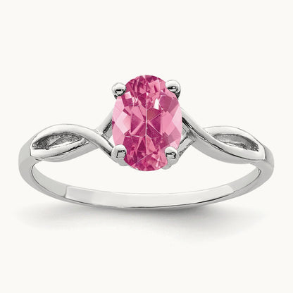 7x5mm Oval Pink Tourmaline Ring, 14K White Gold