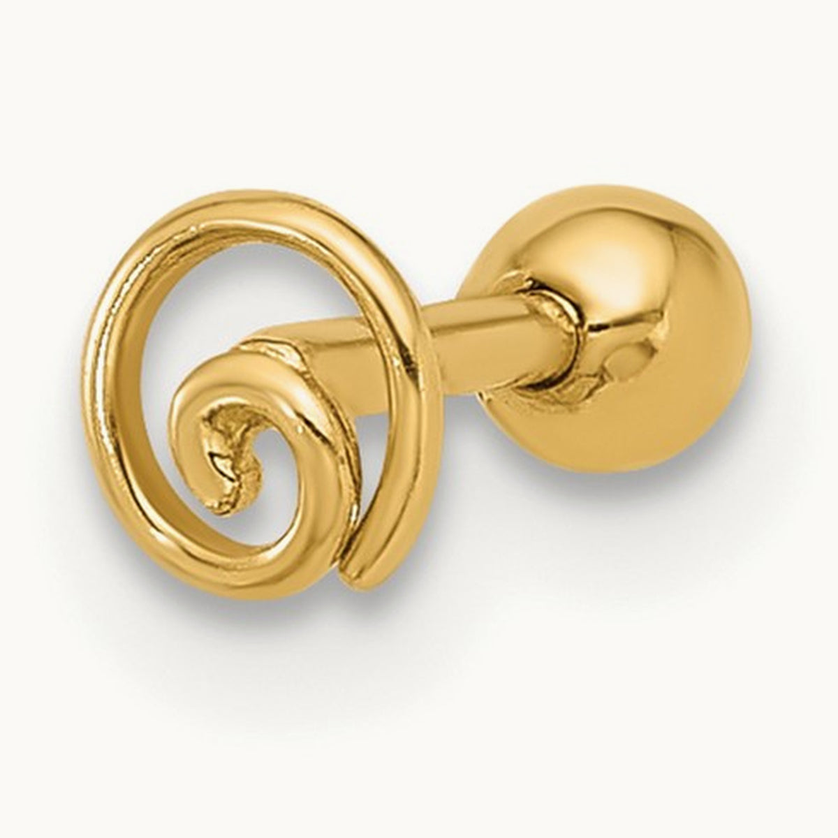 18 Gauge Polished Swirl Cartilage Stud, 14K