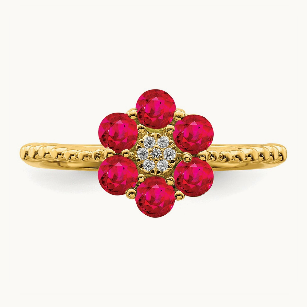 Ruby and Diamond Floral Ring, 14K