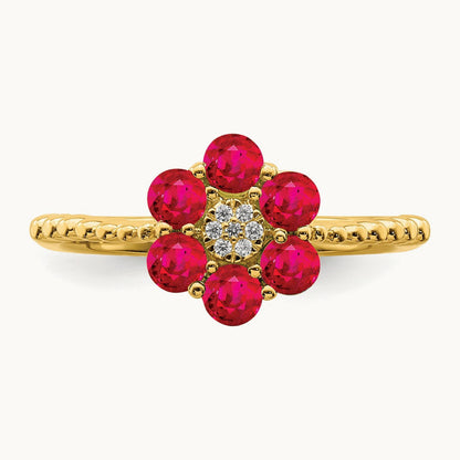Ruby and Diamond Floral Ring, 14K