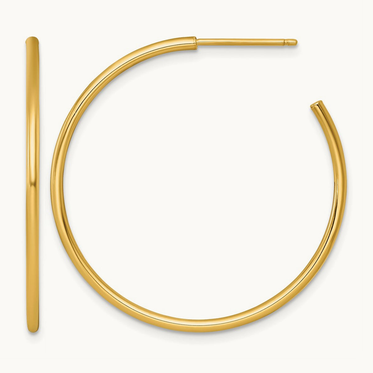 1.5 x Polished Post Hoop Earrings, 35mm, 14K