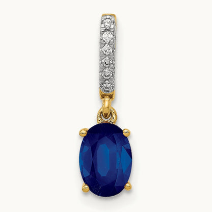 Diamond and Oval 1.04 Oval Sapphire Pendant, 14K