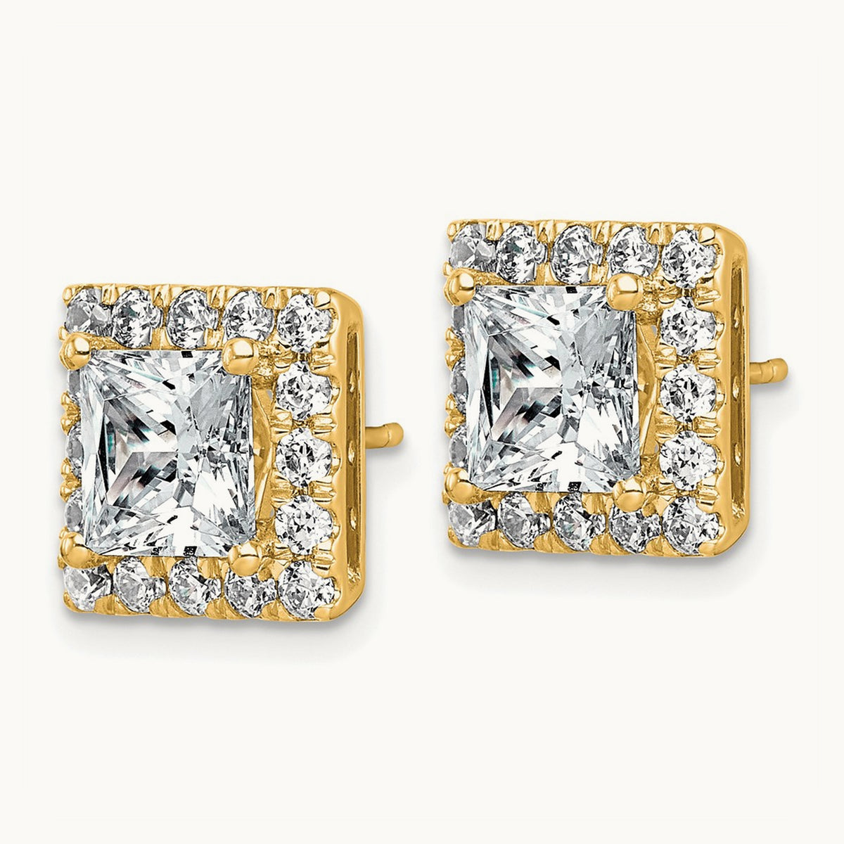 Princess Halo Post Earrings, 0.50-7.50 ct tw Lab-Grown Diamond — 5 ct, 14K Yellow Gold