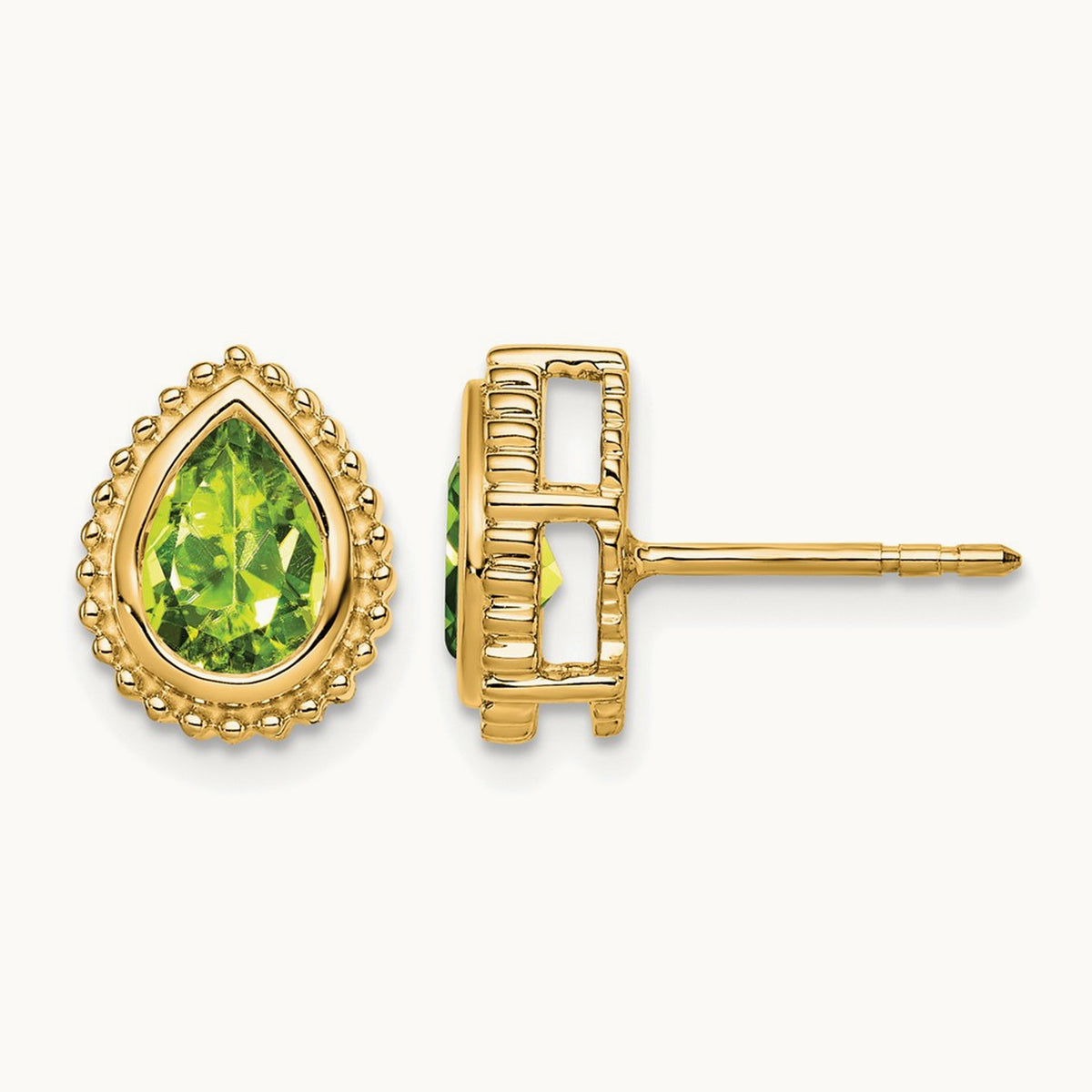 Pear Peridot Post Earrings — 14K Yellow Gold