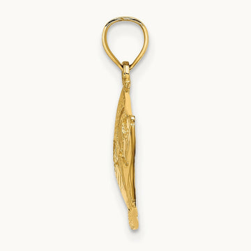 2-D Polished Textured Fish Charm, 14K