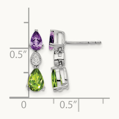 Amethyst/Peridot/Diamond Earrings, 14K White Gold