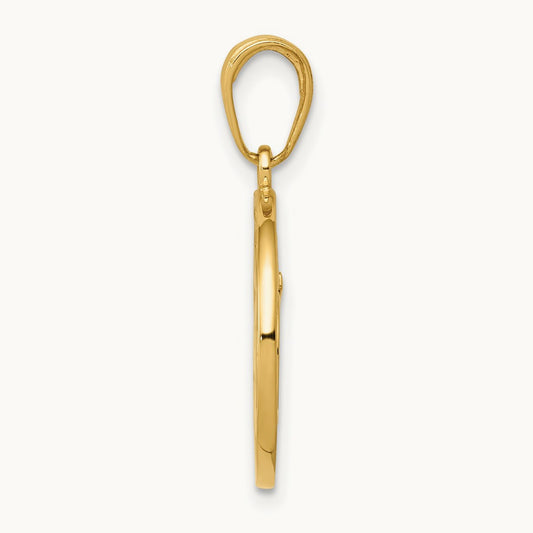 Cut-out Round Frame Yoga Om Symbol Pendant, 14K