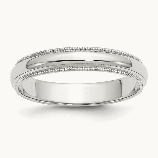 Milgrain Half Round Band, 4mm, 10K White Gold