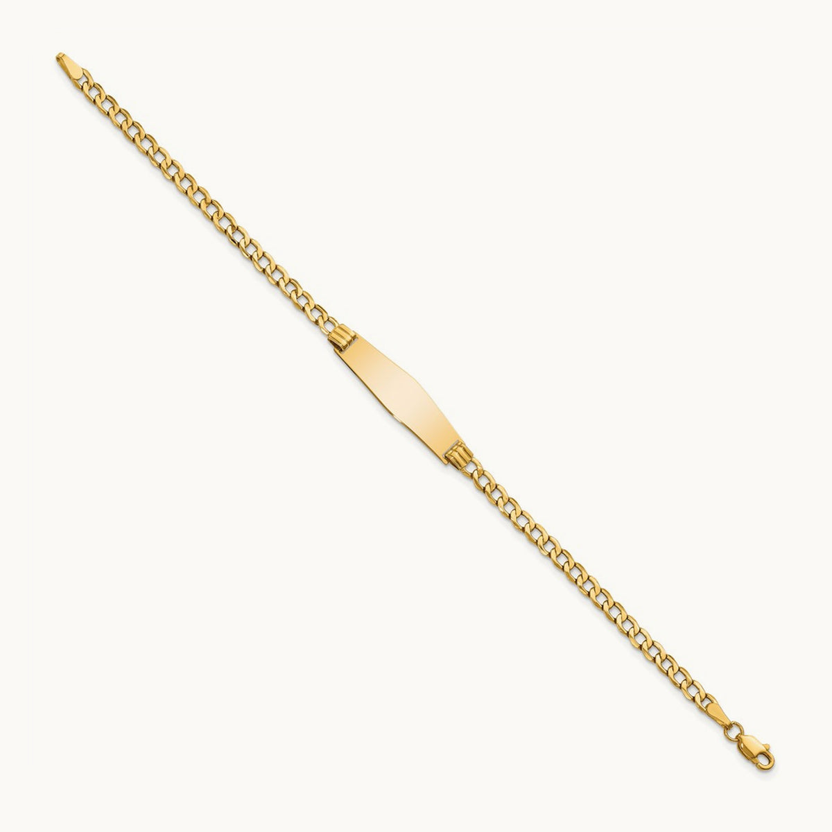 Semi-solid Soft Diamond Shape Cuban Link ID Bracelet, 14K