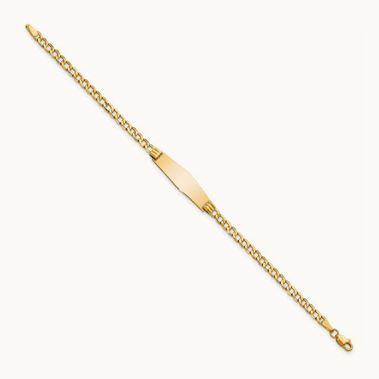 Semi-solid Soft Diamond Shape Cuban Link ID Bracelet, 14K