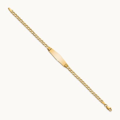 Semi-solid Soft Diamond Shape Cuban ID Bracelet, 14K