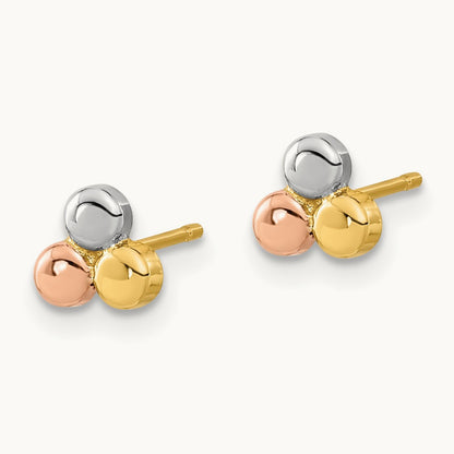Tri-color Circle Post Earrings, 14K