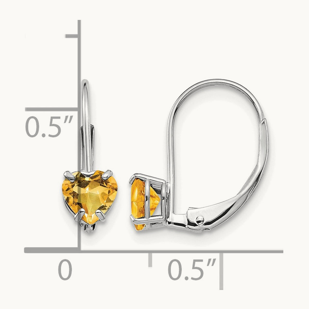 Heart Citrine Leverback Earrings, 5mm, 14K White Gold