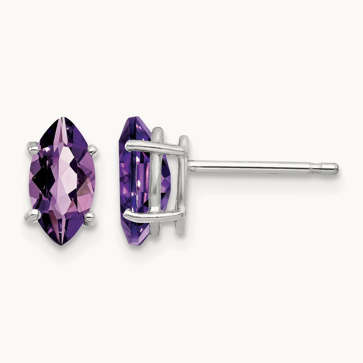 8x4mm Amethyst Marquise Stud Earring, 14K White Gold