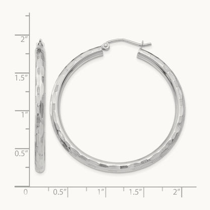 Diamond-cut Hoop Earrings, 14K White Gold