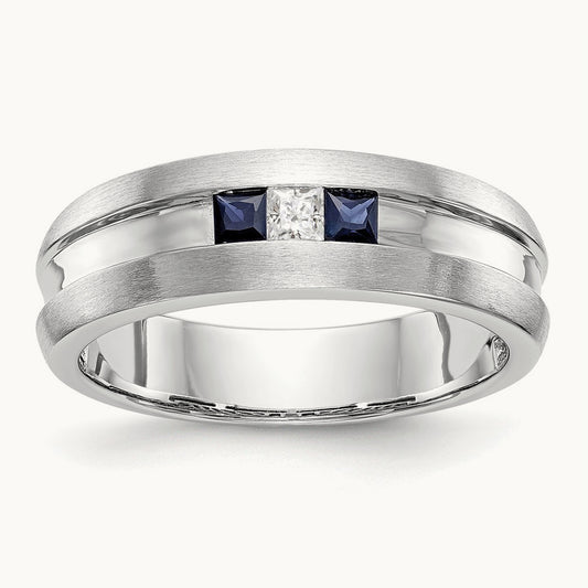 Diamond w/Sapphire Men's Band, 14K White Gold