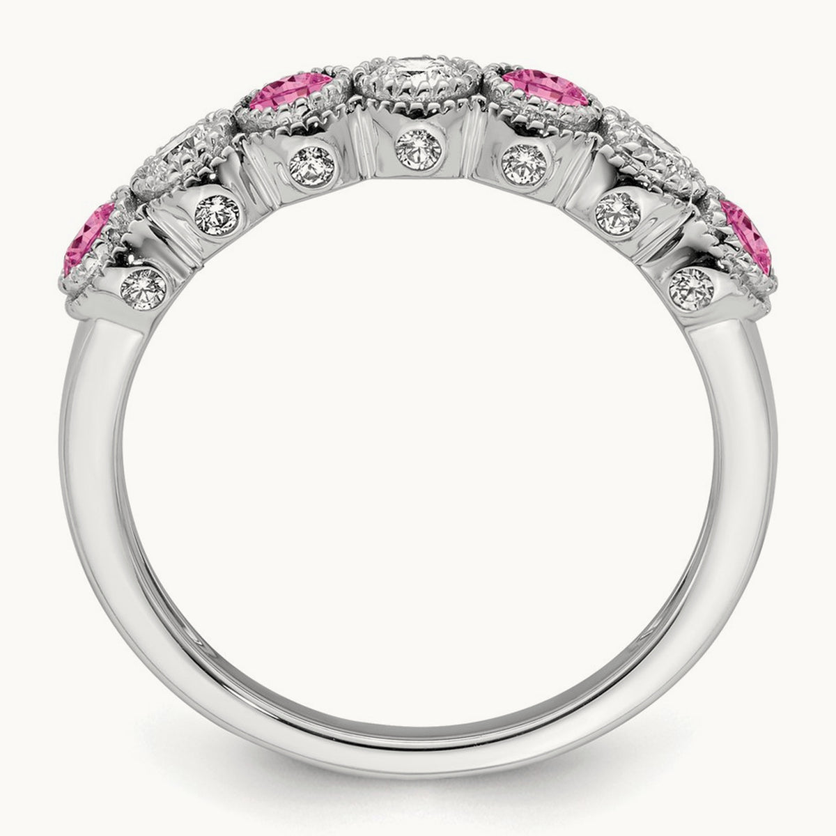 Created Pink Sapphire Ring, 0.50 ct tw Lab-Grown Diamond