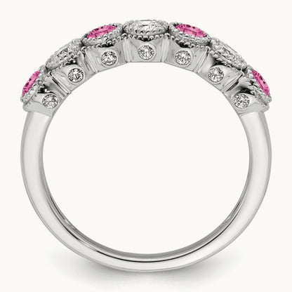 Created Pink Sapphire Ring, 0.50 ct tw Lab-Grown Diamond