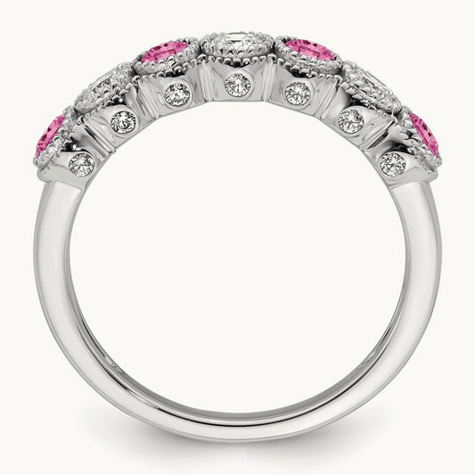 Created Pink Sapphire Ring, 0.50 ct tw Lab-Grown Diamond