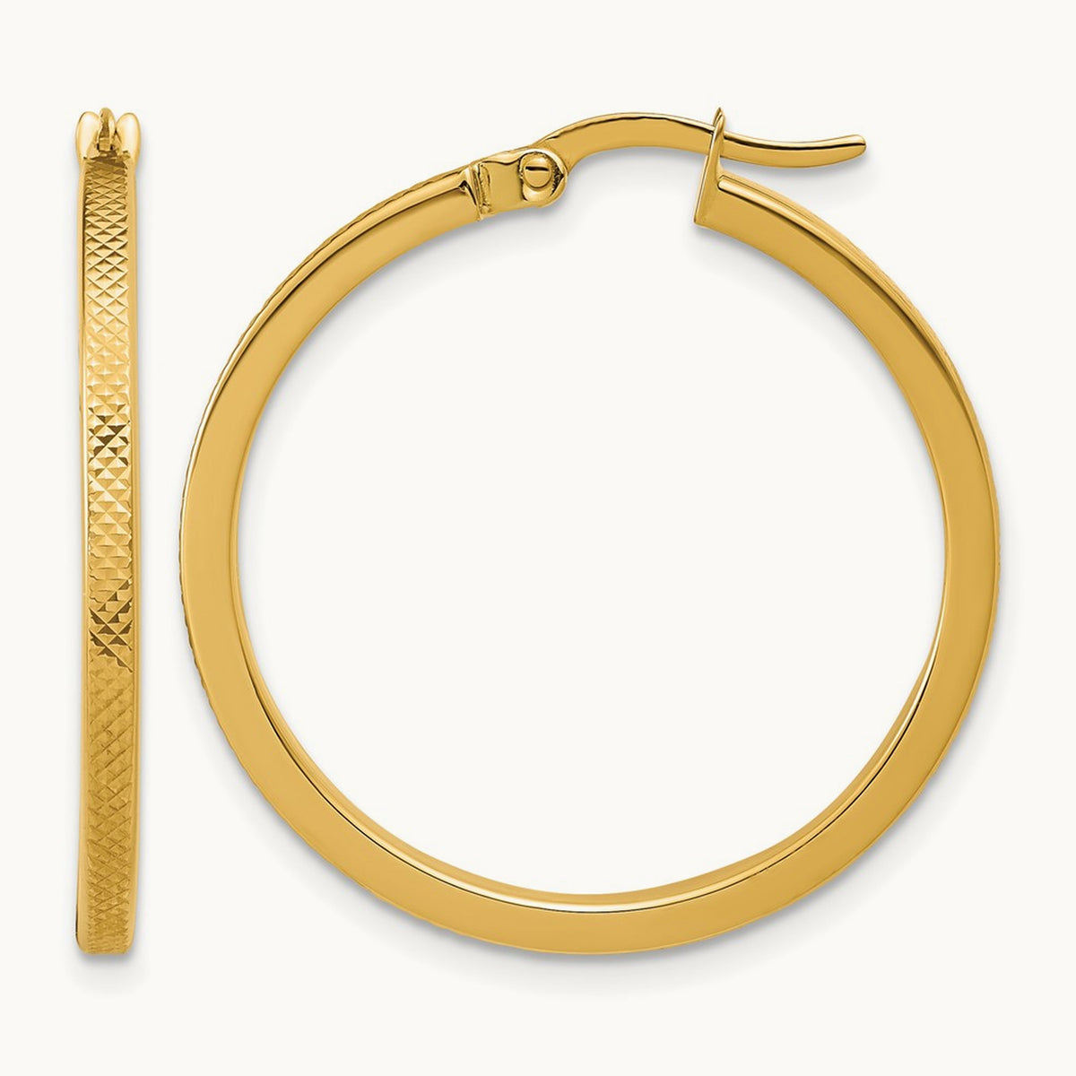 Polished and Textured Round Hoop Earrings, 14K — Leslie's