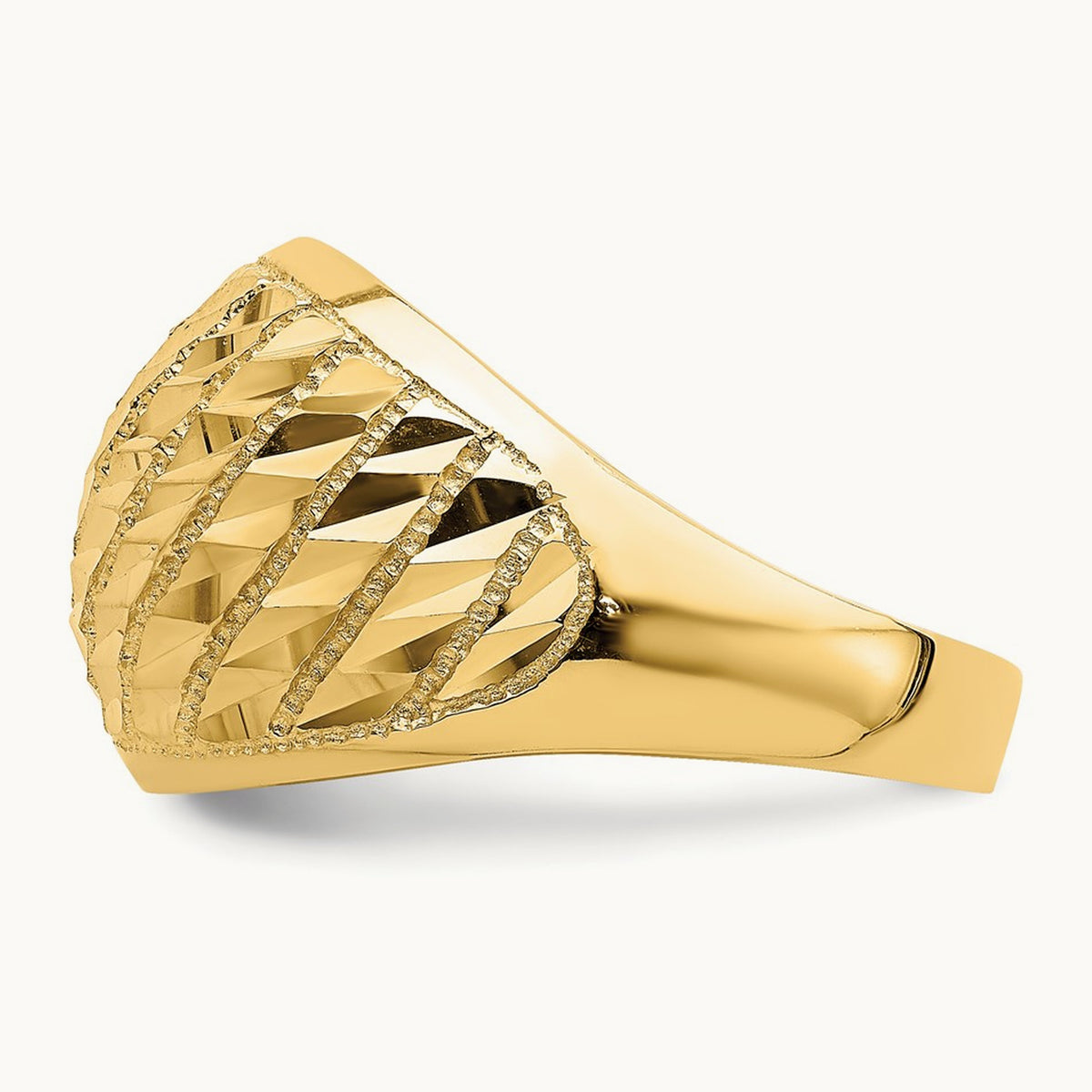 Diamond-cut Lattice Pattern Dome Ring, 14K