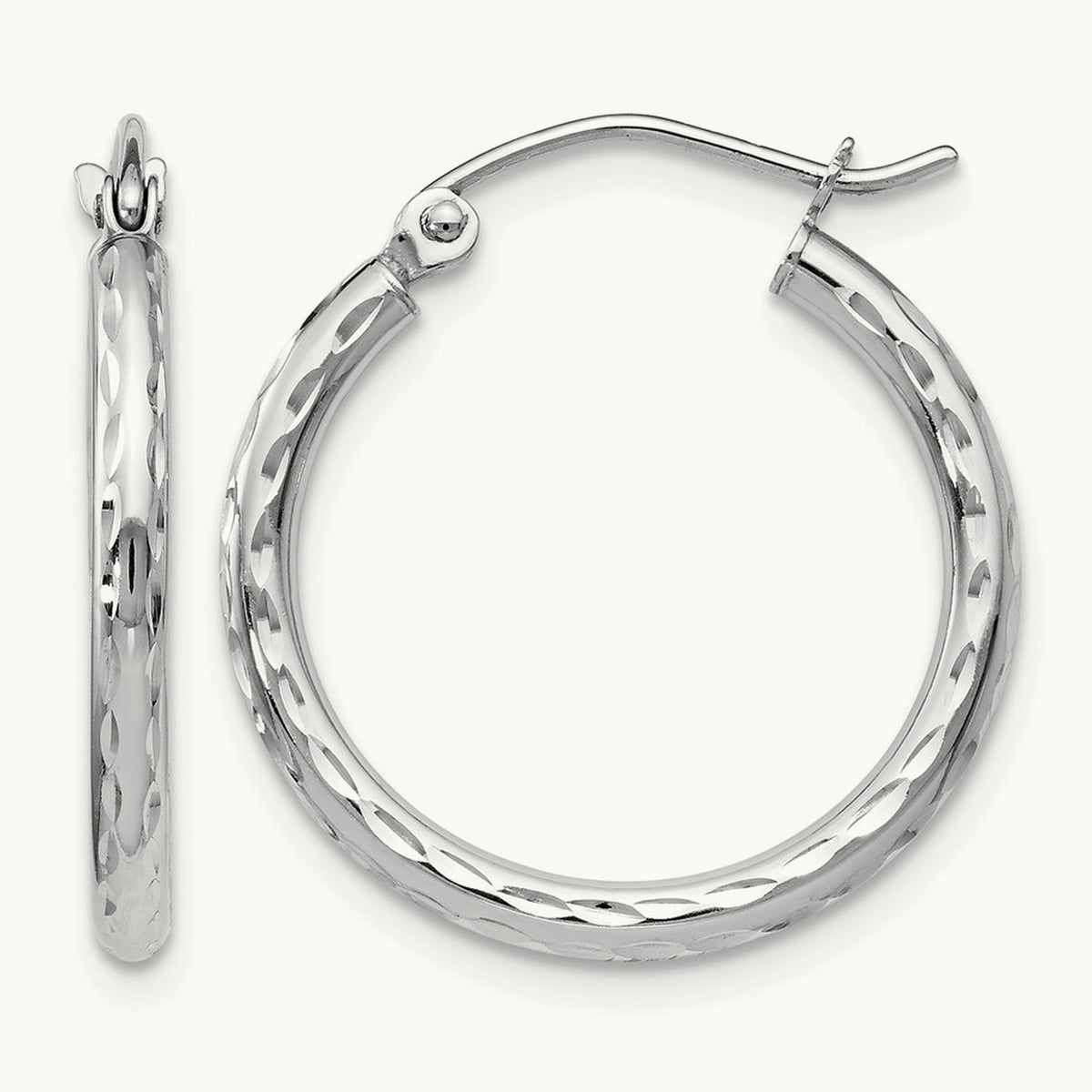 Round Hoop Earrings, 14K White Gold — Leslie's