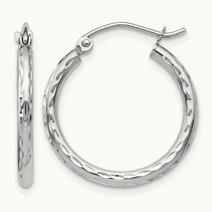 Round Hoop Earrings, 14K White Gold — Leslie's