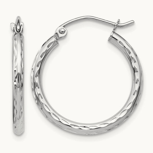 Round Hoop Earrings, 14K White Gold — Leslie's