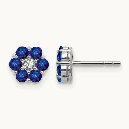 Polished Sapphire and Diamond Post Earrings, 14K White Gold