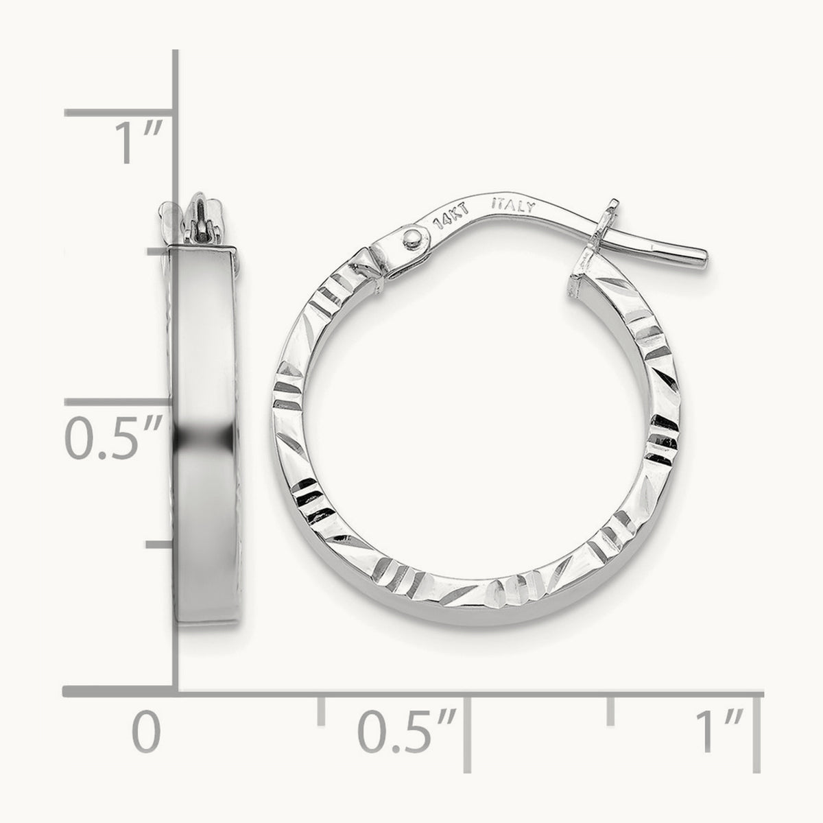 Small Diamond Cut Edge Polished Hoop Earrings — 14K White Gold