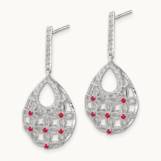 Ruby and Diamond Dangle Earrings, 14K White Gold