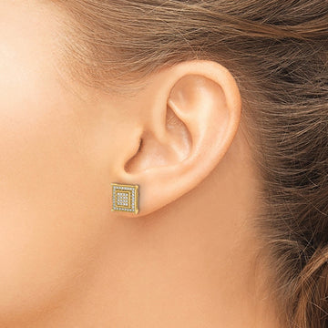 Diamond Small Double Square Bezel Post Earrings — 14K Yellow Gold