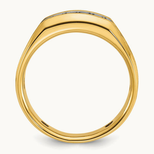 w/ Blk RH IBGoodman Men's Satin & Grooved Diamond 5-Stone Ring, 14K