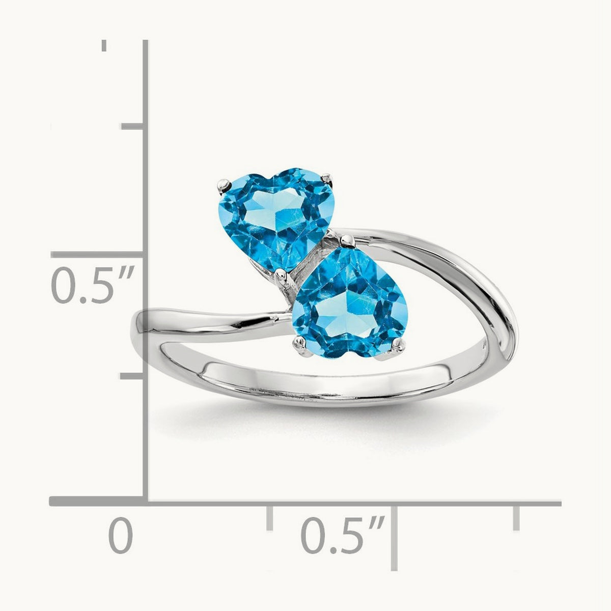 Heart Blue Topaz ring, 5mm, 14K White Gold