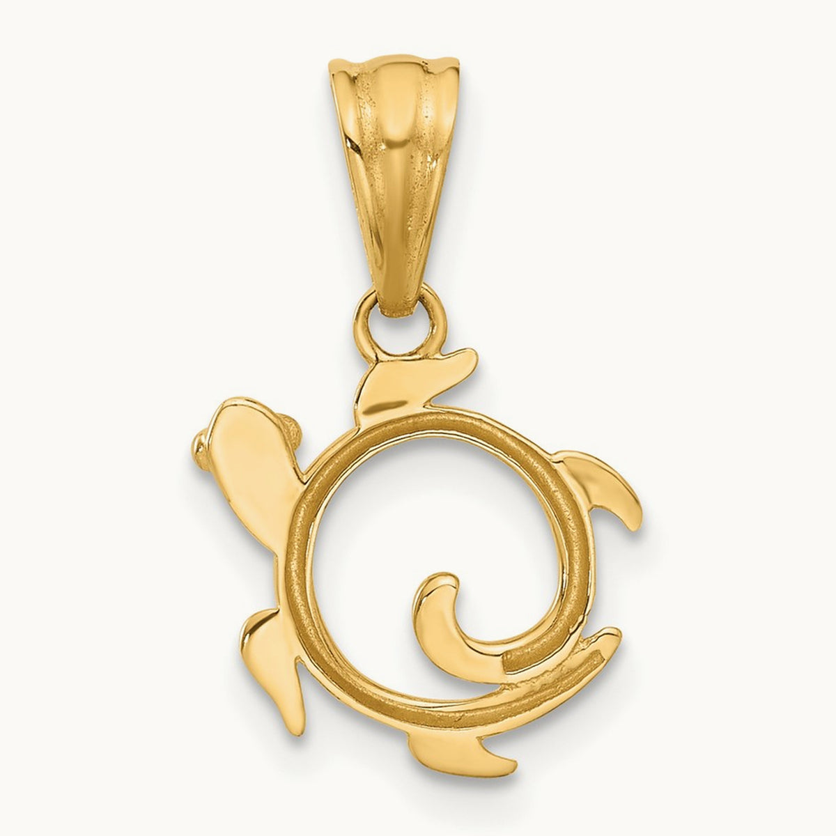 Diamond Cut Swirl Turtle Pendant, 14K with White Rhodium