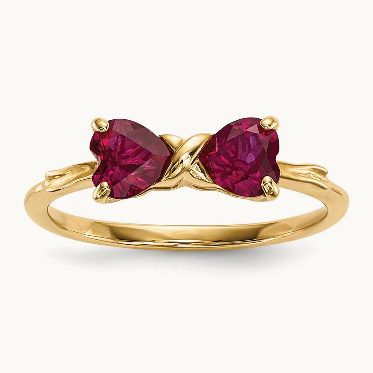 Polished Created Ruby Bow Ring, 14K Gold