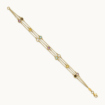 Smoky Quartz White Quartz/BT/CI/AM 3-strand 7.5in Bracelet, 14K