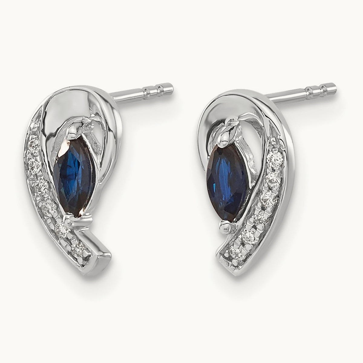 Diamond Sapphire Post Earrings, 14K White Gold
