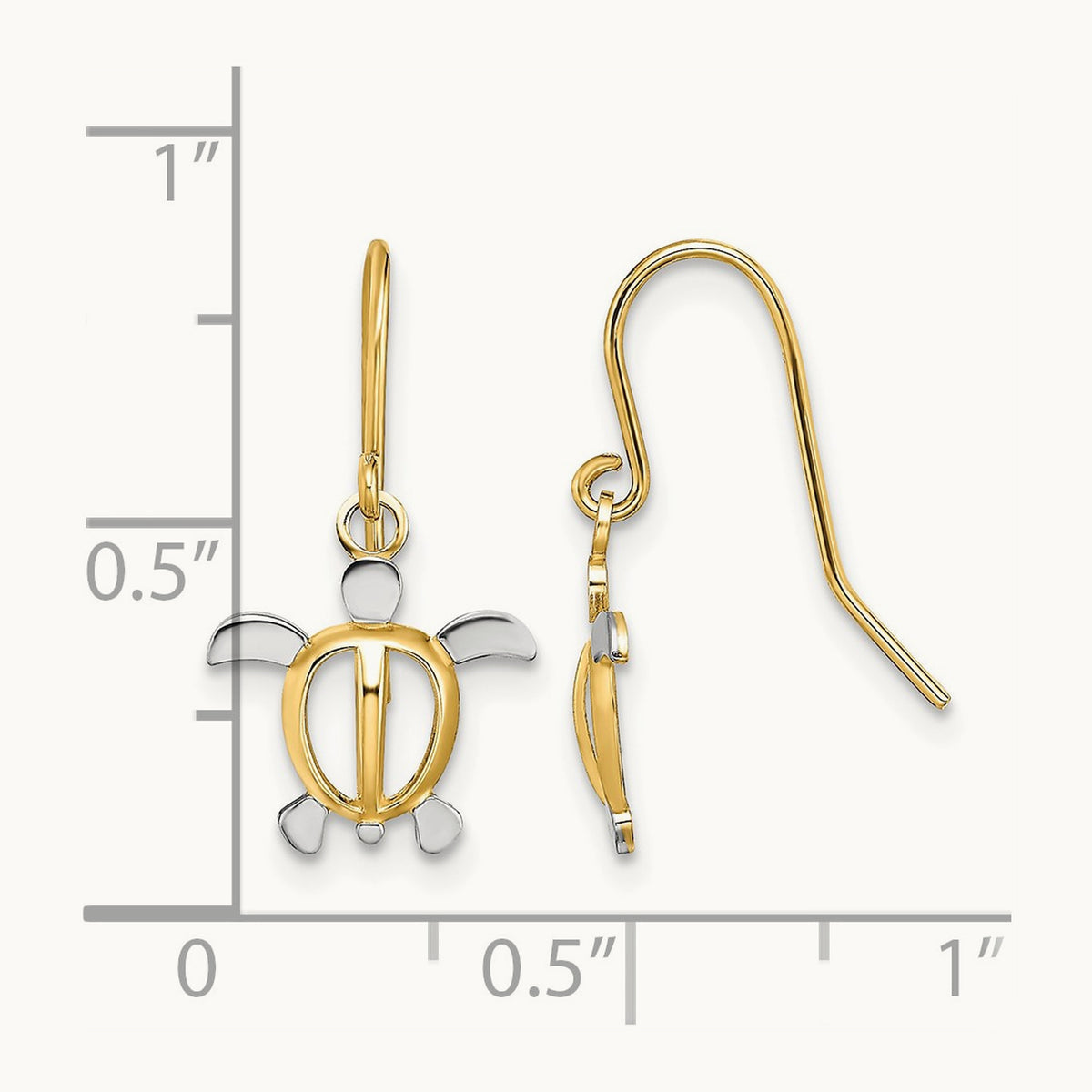 Sea Turtle Dangle Earrings with rhodium — 20mm