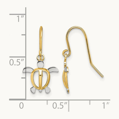 Sea Turtle Dangle Earrings with rhodium — 20mm