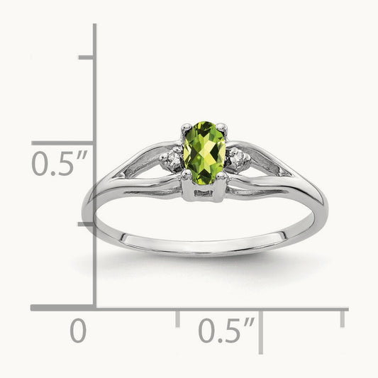 5x3mm Oval Peridot AA Diamond ring, 14K White Gold