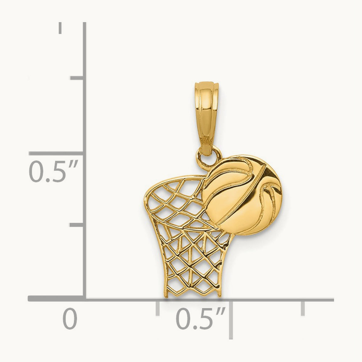 Basketball Hoop and Ball Pendant, 14K