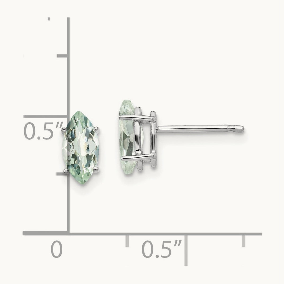 8x4mm Marquise Checker-Cut Green Quartz Earring, 14K White Gold