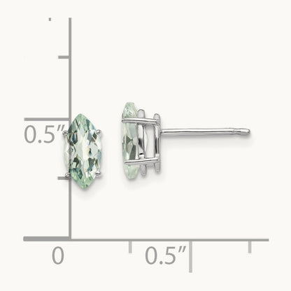 8x4mm Marquise Checker-Cut Green Quartz Earring, 14K White Gold