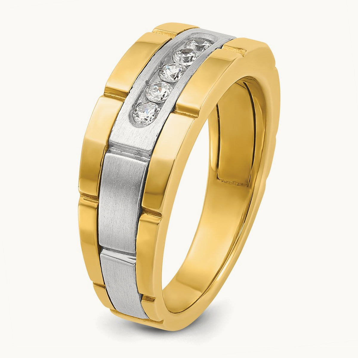 14ktt IBGoodman Men's Polished & Grooved 5-Stone Diamond Ring