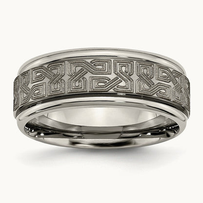 Brushed & Polished Laser Design Ridged Edge Band — photo set