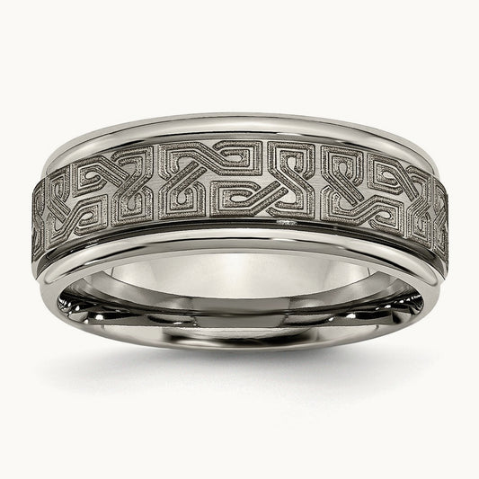 Brushed & Polished Laser Design Ridged Edge Band — photo set