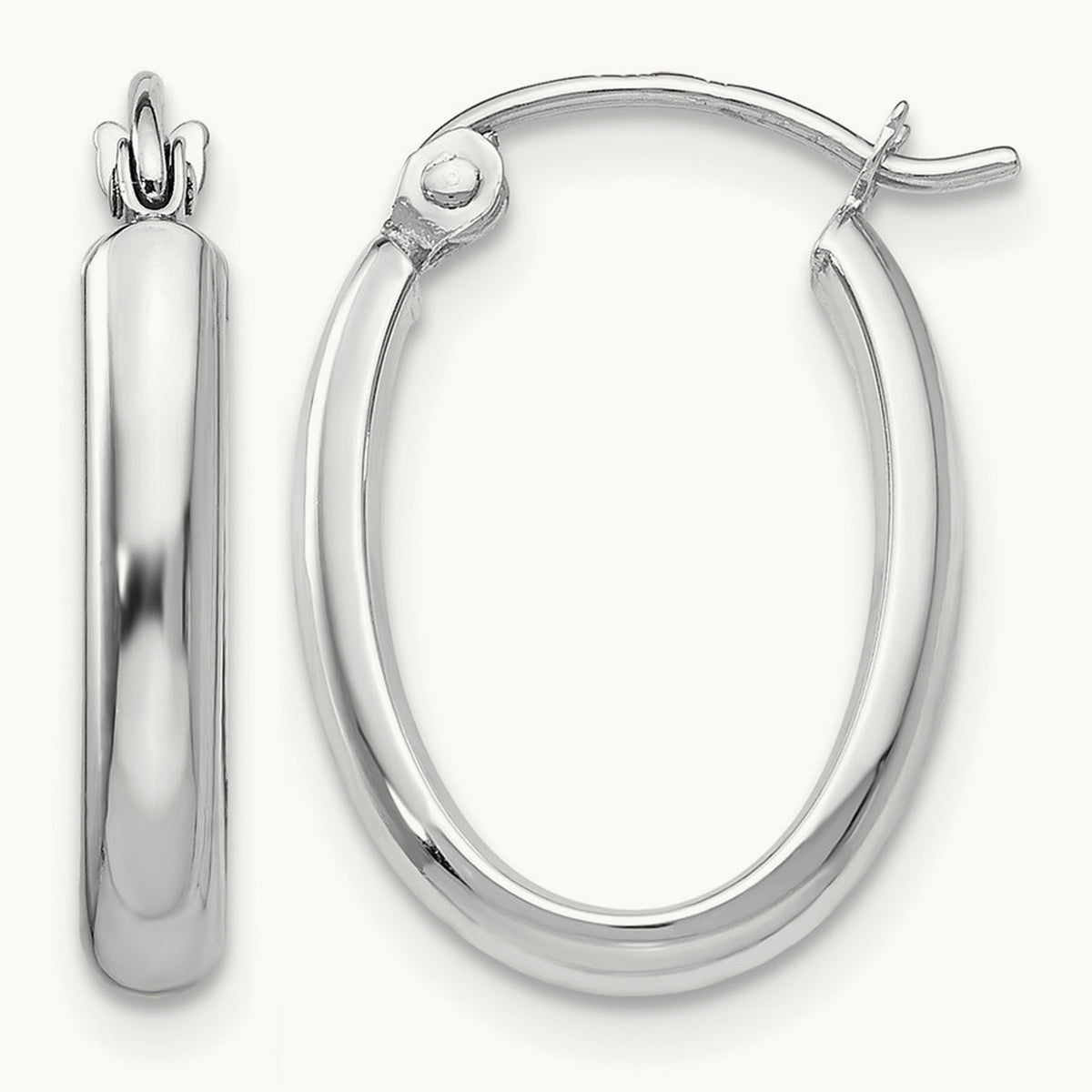 Polished Oval Tube Hoop Earrings — 14K White Gold