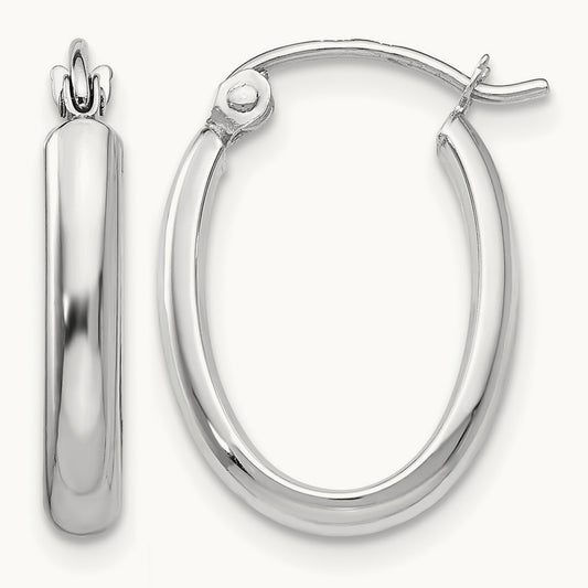 Polished Oval Tube Hoop Earrings — 14K White Gold